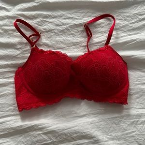 Red aerie bra with lace pattern